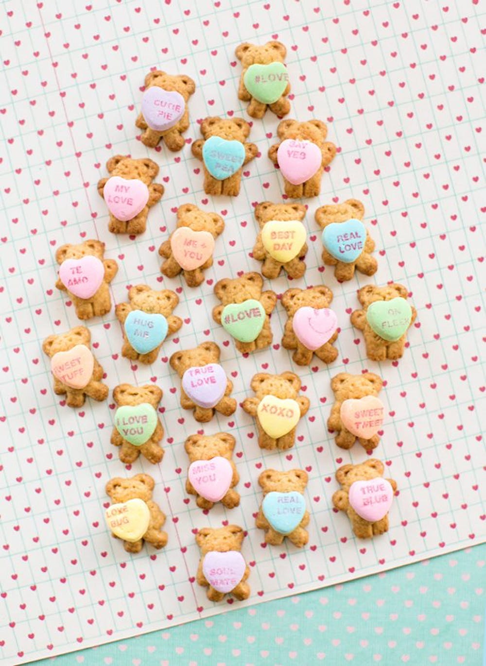 Teddy Bear Graham Cookies Holding Conversation Hearts Valentine