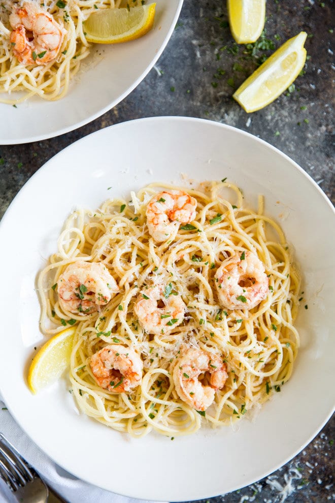 Quick and easy Shrimp Scampi is on the table in 30 minutes or less! And so buttery and delicious, the whole family will love it.