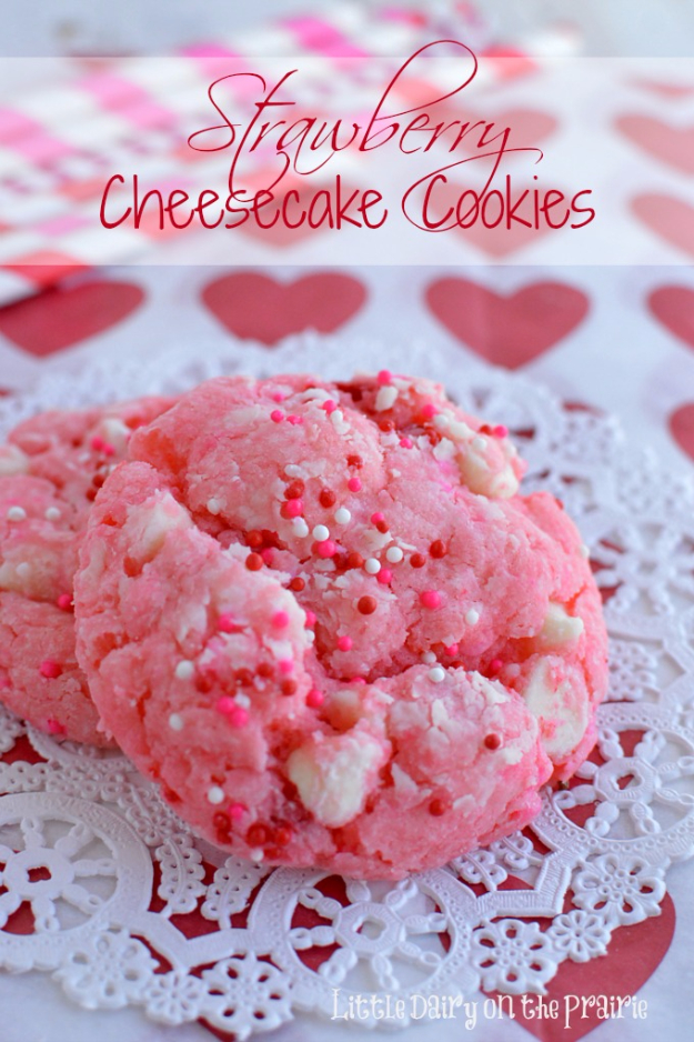 DIY Valentines Day Cookies - Strawberry Cheesecake Cookies - Easy Cookie Recipes and Recipe Ideas for Valentines Day - Cute DIY Decorated Cookies for Kids, Homemade Box Cookies and Bouquet Ideas - Sugar Cookie Icing Tutorials With Step by Step Instructions - Quick, Cheap Valentine Gift Ideas for Him and Her http://diyjoy.com/diy-valentines-day-cookie-recipes