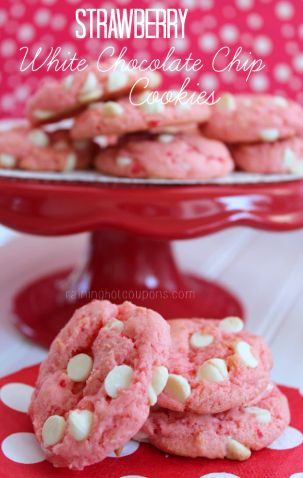 DIY Valentines Day Cookies - Strawberry White Chocolate Chip Cookies - Easy Cookie Recipes and Recipe Ideas for Valentines Day - Cute DIY Decorated Cookies for Kids, Homemade Box Cookies and Bouquet Ideas - Sugar Cookie Icing Tutorials With Step by Step Instructions - Quick, Cheap Valentine Gift Ideas for Him and Her http://diyjoy.com/diy-valentines-day-cookie-recipes