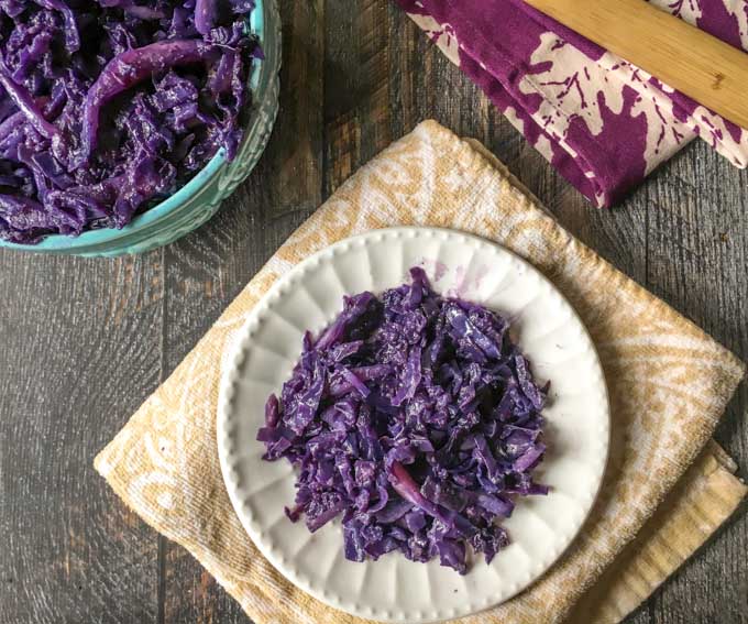 This garlic ginger red cabbage takes only minutes in the Instant Pot and is full of flavor. An easy, healthy and tasty side dish that would go well with any meat or fish.