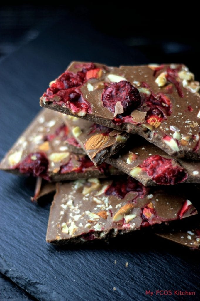 My PCOS Kitchen - Paleo Keto Raspberry Chocolate Fat Bombs - Delicious dairy-free, gluten-free and sugar-free chocolate bars!