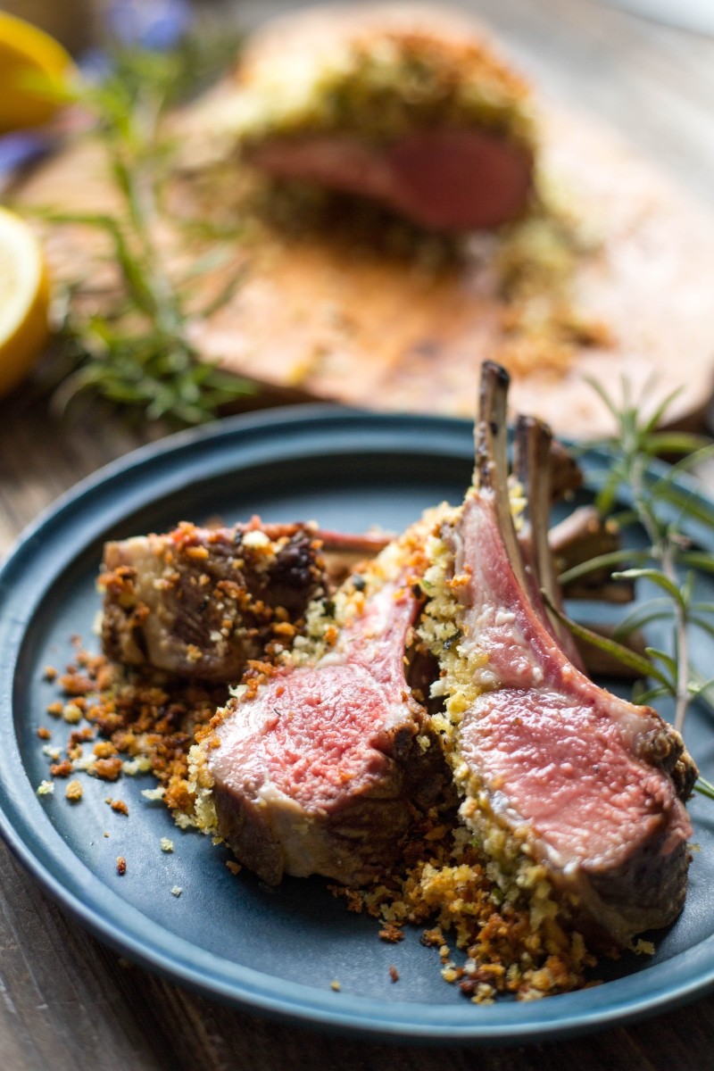 These lamb chops are coated in dijon mustard, breadcrumbs, lemon zest, mint, parsley, rosemary, salt, and pepper. After about 20 minutes in the oven, they&#x27;ll be melt-in-your-mouth tender. iGet the recipe.