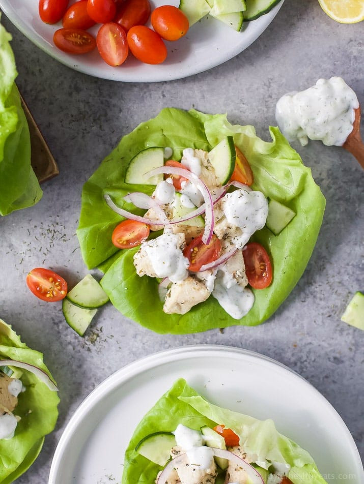 Greek Chicken Lettuce Wraps with Tzatziki