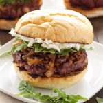 Bacon Burgers with Bourbon Caramelized Onions and Goat Cheese 1