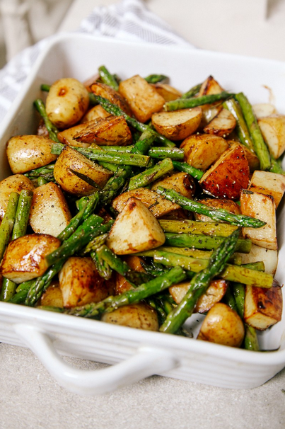 Balsamic Roasted New Potatoes with Asparagus