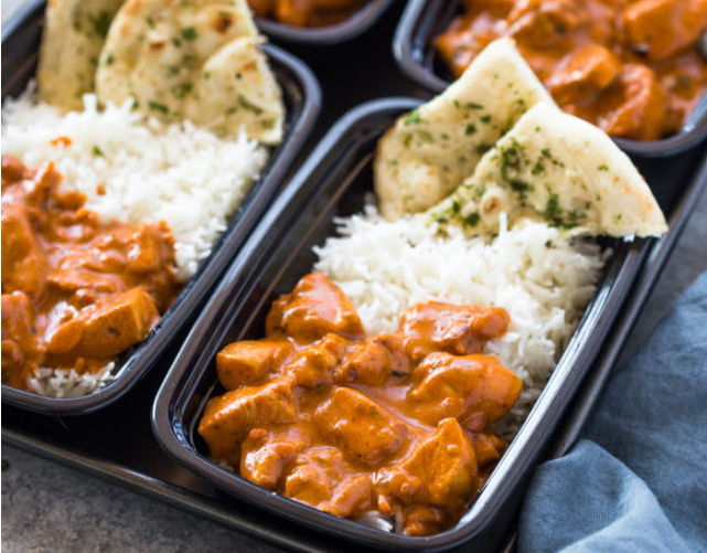 Butter Chicken with Rice and Garlic Naan