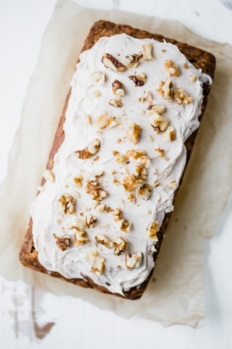 Carrot Cake Banana Bread with Thick Cinnamon Cream Cheese Frosting