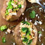 Chicken Broccoli Stuffed Baked Potato with Cheese Sauce