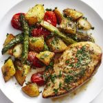 Chicken with Garlic Potatoes and Asparagus