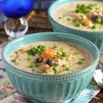 Creamy Chicken Soup with Artichokes and Mushrooms