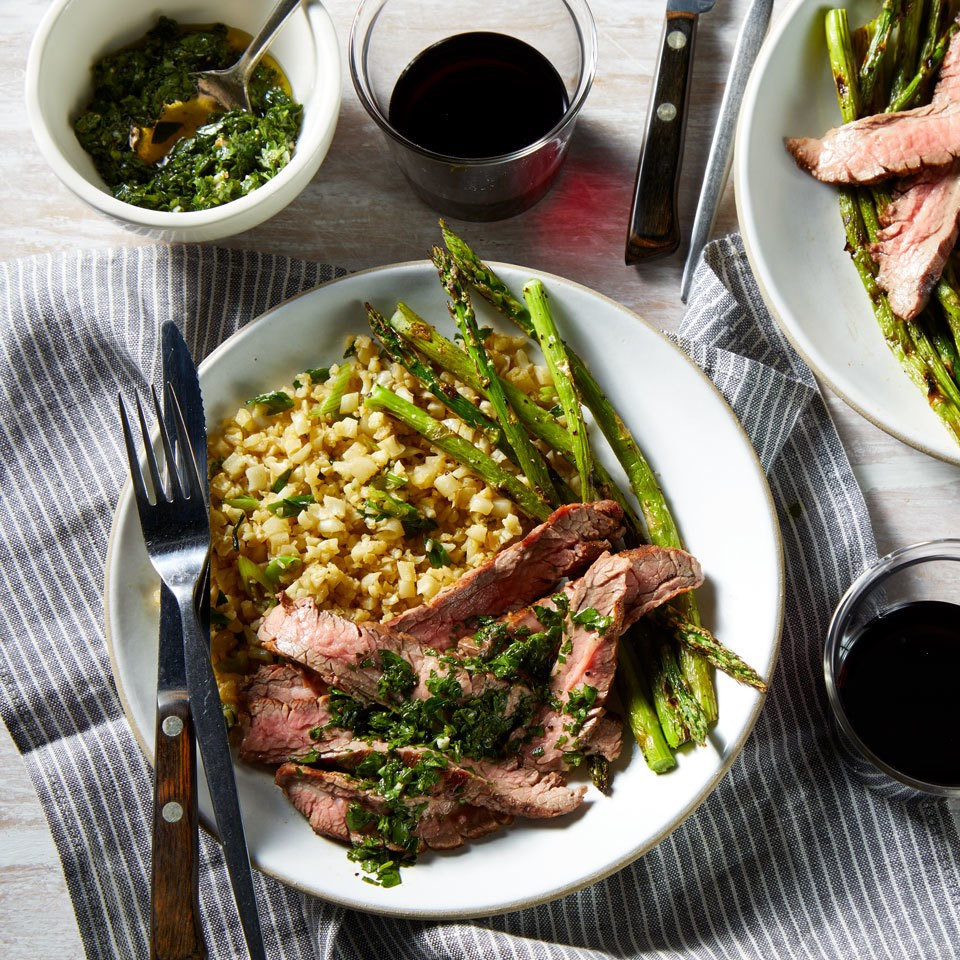 Flank Steak with Chimichurri, Asparagus & Cauliflower Rice