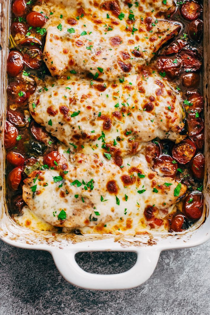 Garlic Butter Tomato Baked Chicken with Mozzarella