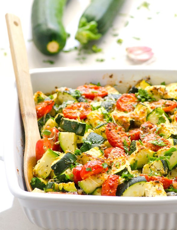 Garlic Parmesan Zucchini And Tomato Bake