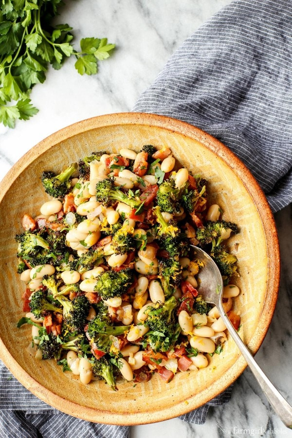 Roasted Broccoli and Lemony White Beans with Bacon 2