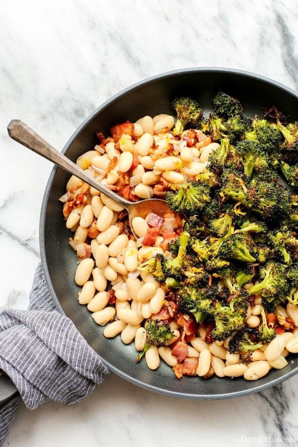 Roasted Broccoli and Lemony White Beans with Bacon 3