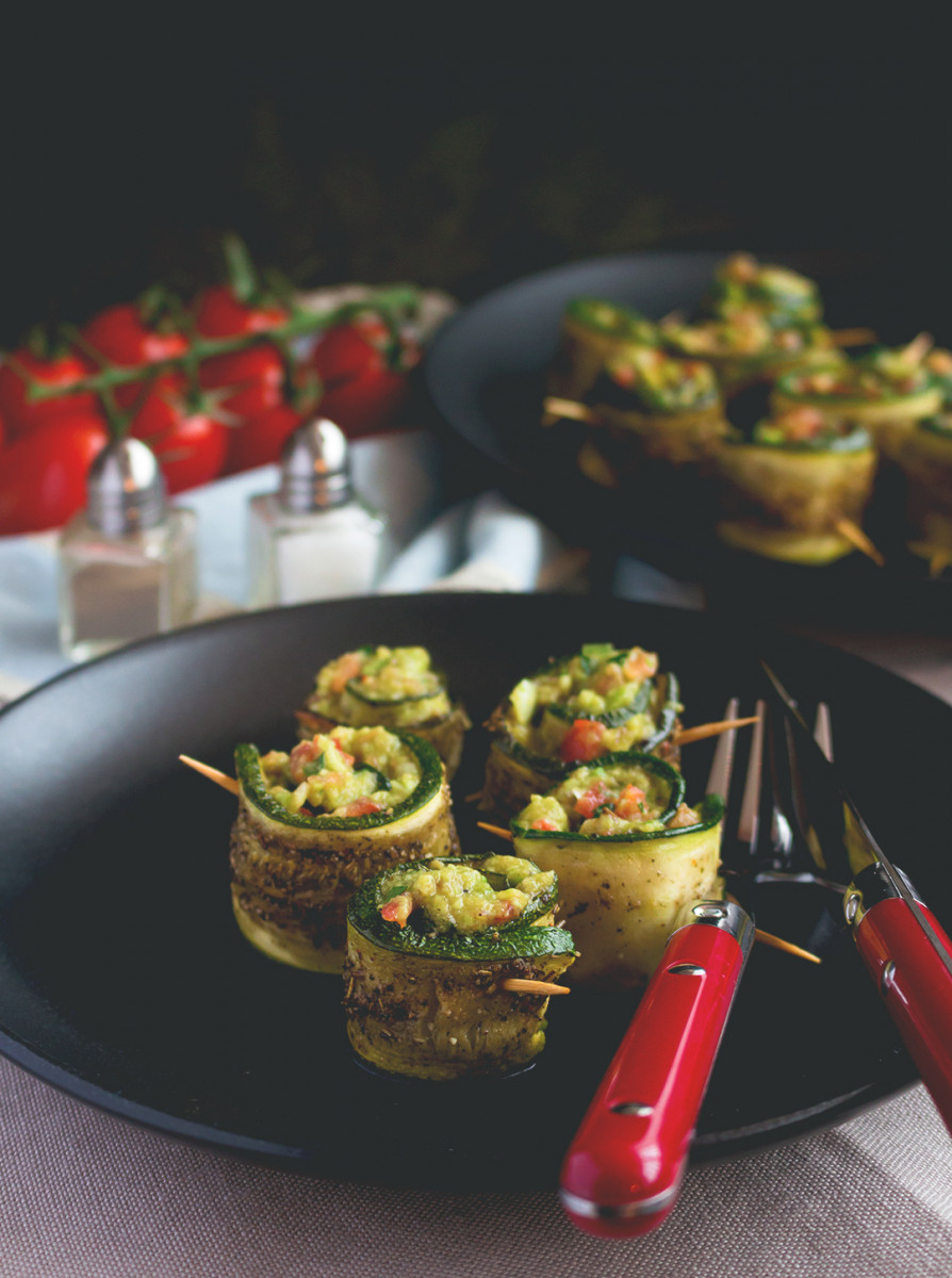 Roasted Zucchini Rolls with Guacamole Filling