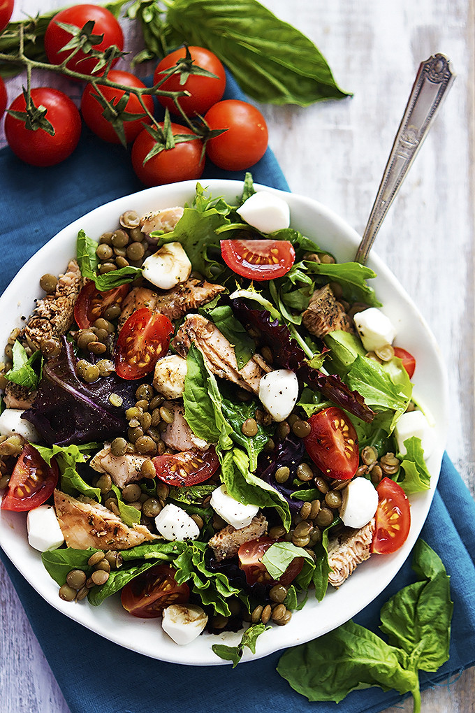 Salmon & Lentil Caprese Salad