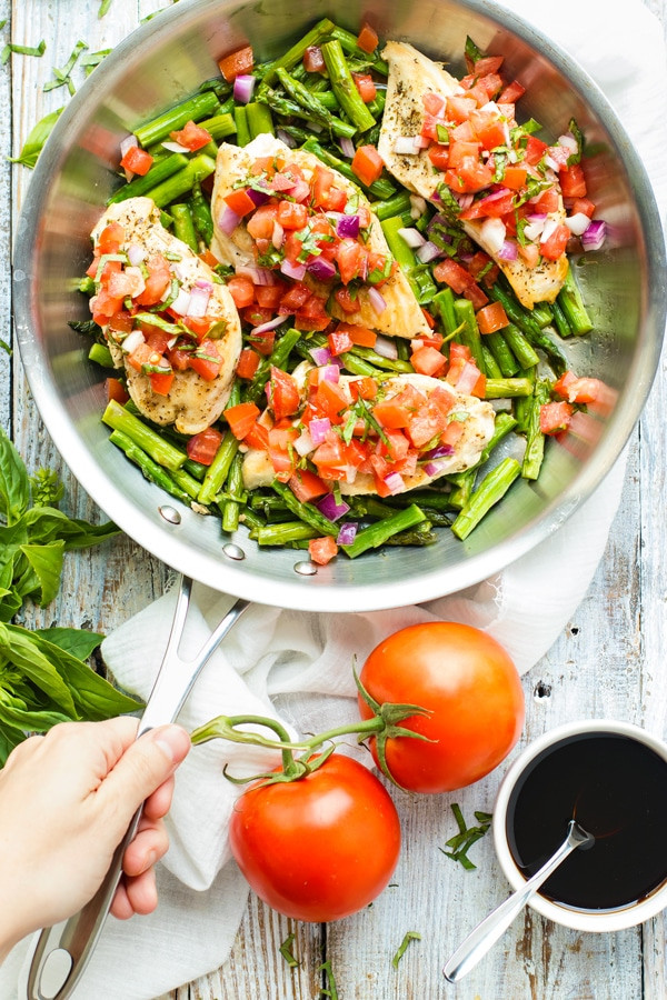 Skillet Bruschetta Chicken and Asparagus