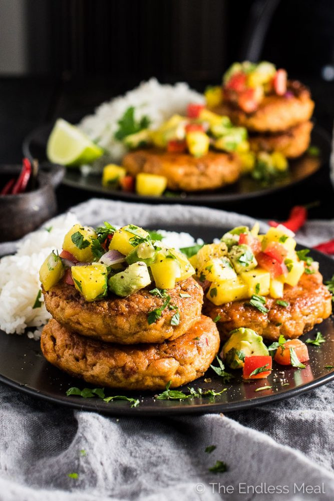 Thai Fish Cakes with Mango Avocado Salsa