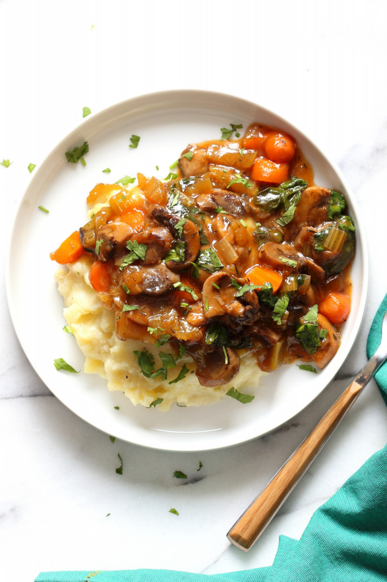 Vegan Mushroom Bourguignon with Potato Cauliflower Mash