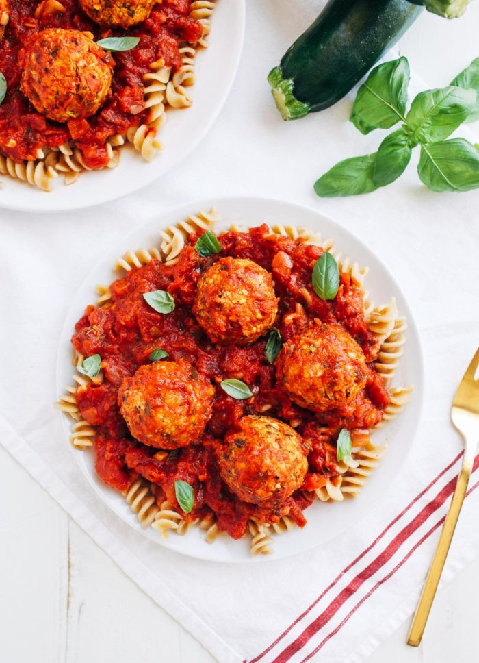 Vegan Zucchini Meatballs with Marinara Sauce