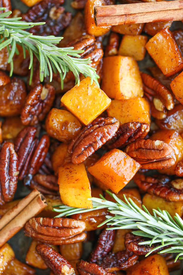 Best Thanksgiving Dinner Recipes - Cinnamon Pecan Roasted Butternut Squash - Easy DIY Desserts, Sides, Sauces, Main Courses, Vegetables, Pie and Side Dishes. Simple Gravy, Cranberries, Turkey and Pies With Step by Step Tutorials http://diyjoy.com/best-thanksgiving-dinner-recipes