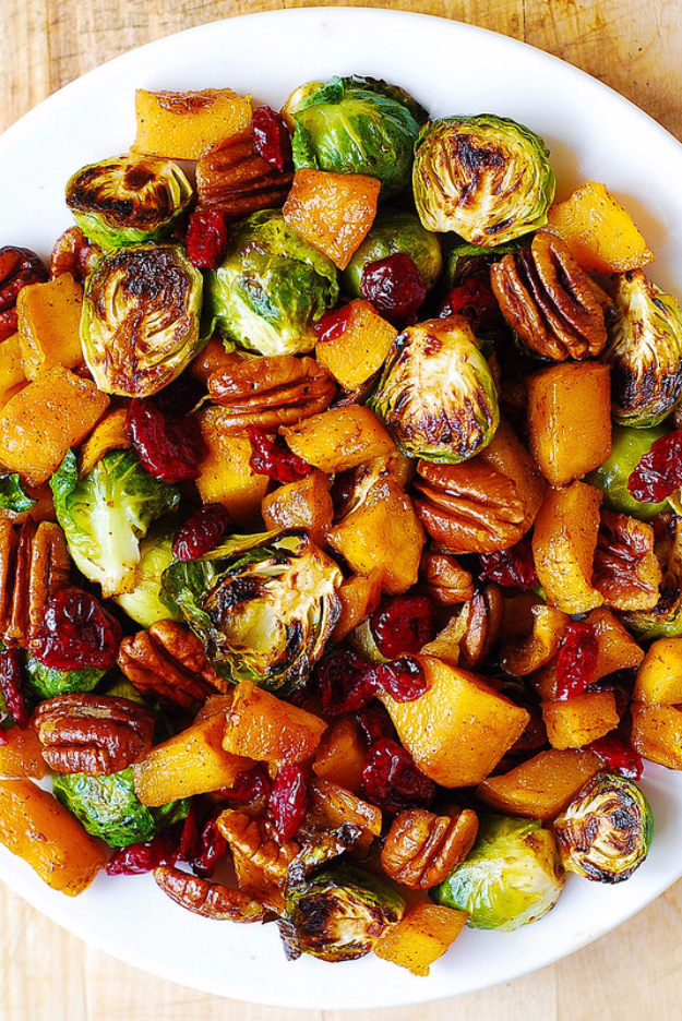 Best Thanksgiving Dinner Recipes - Roasted Brussel Sprouts Cinnamon Butternut Squash And Cranberries - Easy DIY Desserts, Sides, Sauces, Main Courses, Vegetables, Pie and Side Dishes. Simple Gravy, Cranberries, Turkey and Pies With Step by Step Tutorials http://diyjoy.com/best-thanksgiving-dinner-recipes