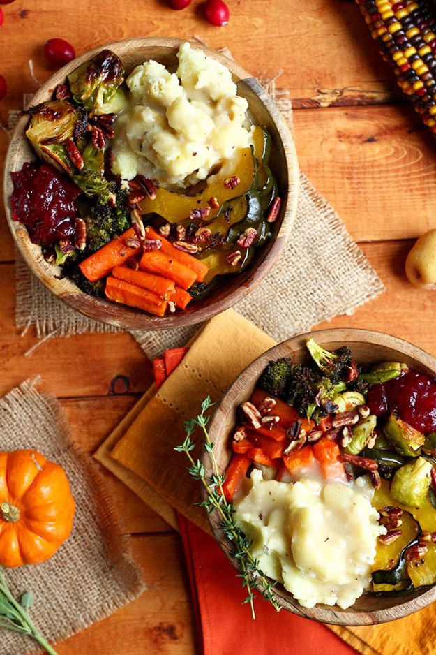 Best Thanksgiving Dinner Recipes - Roasted Vegan Thanksgiving Bowl - Easy DIY Desserts, Sides, Sauces, Main Courses, Vegetables, Pie and Side Dishes. Simple Gravy, Cranberries, Turkey and Pies With Step by Step Tutorials http://diyjoy.com/best-thanksgiving-dinner-recipes