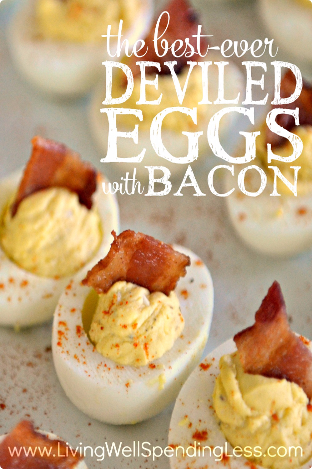 Best Thanksgiving Dinner Recipes - Deviled Eggs With Bacon - Easy DIY Desserts, Sides, Sauces, Main Courses, Vegetables, Pie and Side Dishes. Simple Gravy, Cranberries, Turkey and Pies With Step by Step Tutorials http://diyjoy.com/best-thanksgiving-dinner-recipes