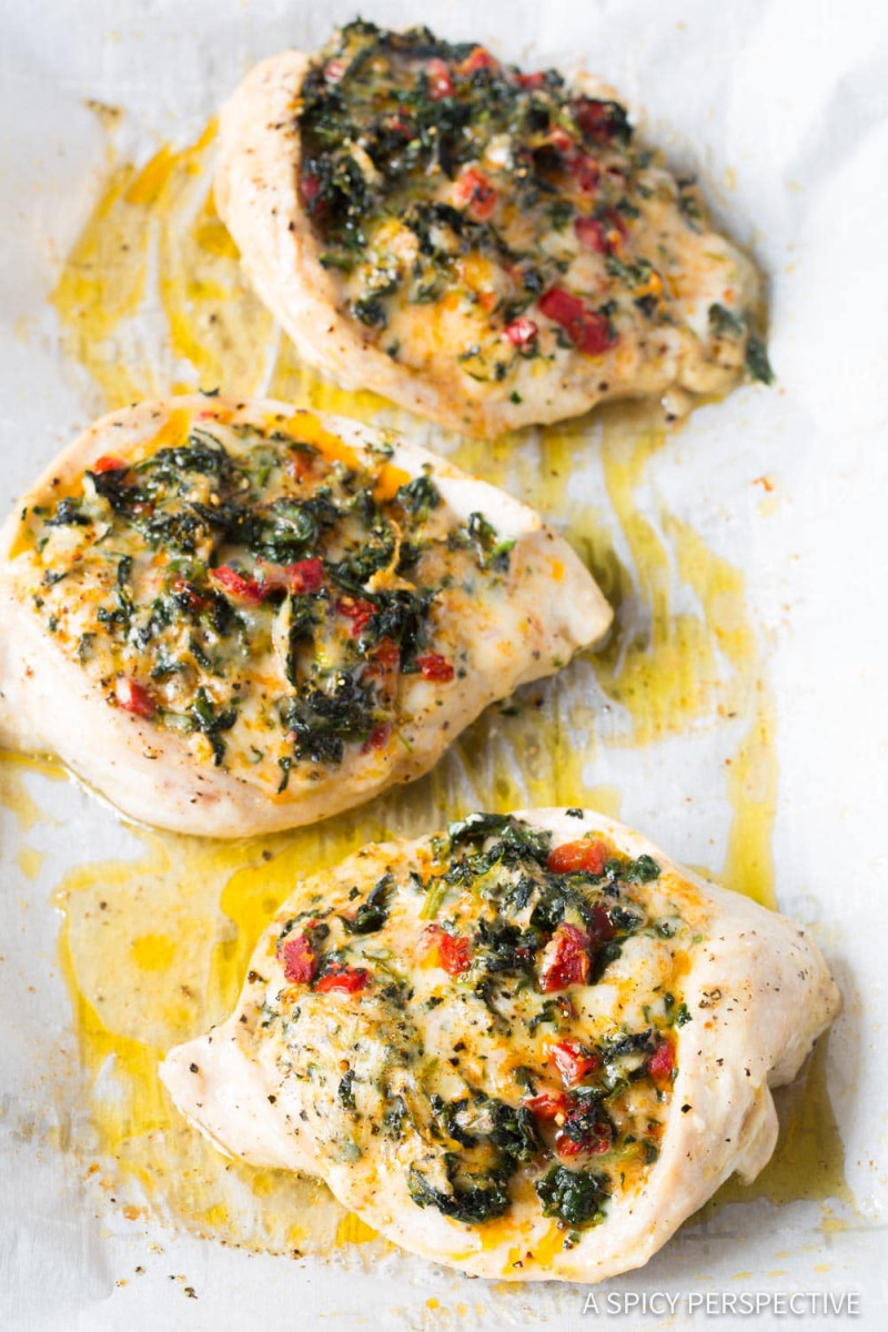 Healthy Cheesy Spinach Stuffed Chicken Breasts