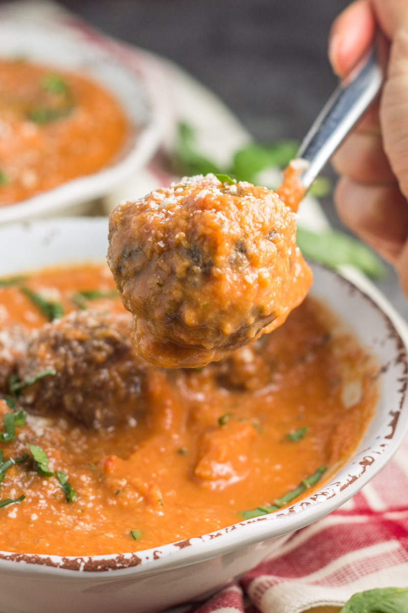 Tomato Basil Bisque with Italian Meatballs
