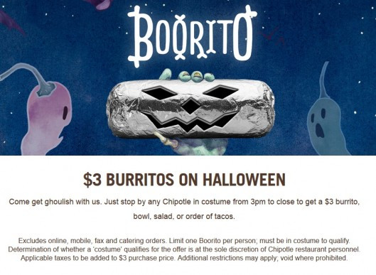 $3 Burritos At Chipotle On Halloween
 Chipotle Burrito $3 on Halloween 10 31 Deal Seeking Mom