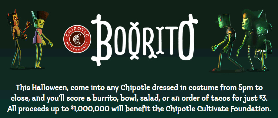 $3 Burritos At Chipotle On Halloween
 Chipotle Coupons $3 burritos on Halloween day at Chipotle