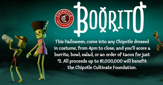 3 Chipotle Burritos Halloween
 Chipotle $3 Burritos Bowls and More October 31 My