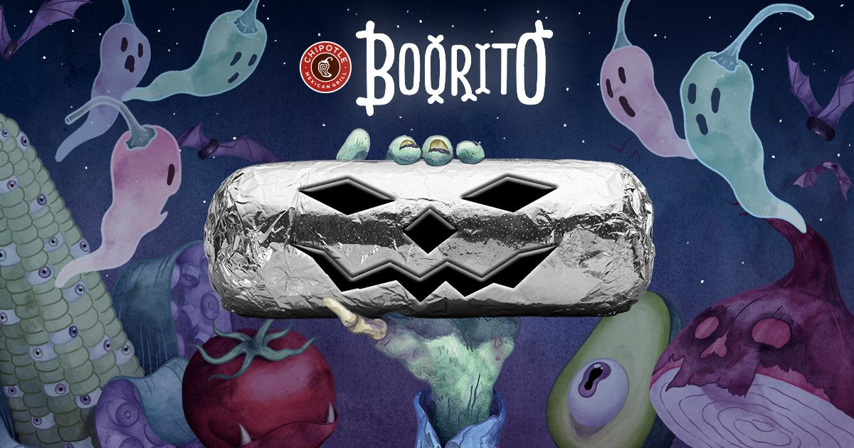 3 Chipotle Burritos Halloween
 $3 Chipotle "Boorito" Day Halloween 2017