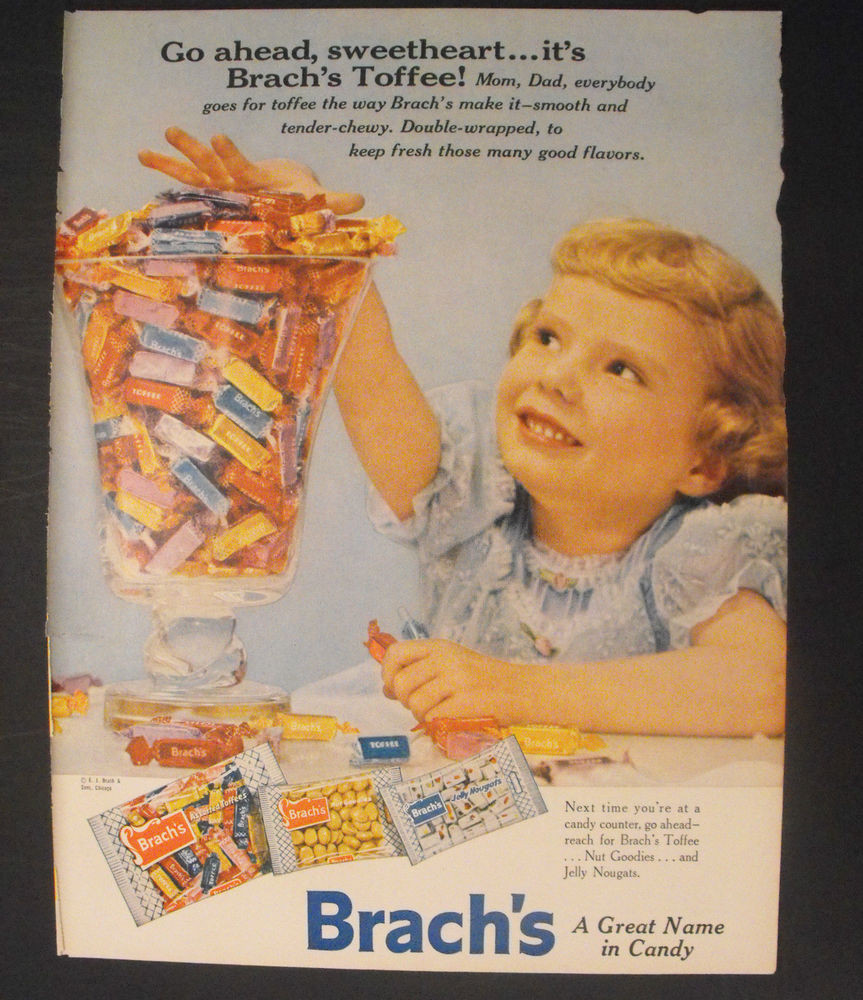 Brach'S Christmas Candy
 1956 BRACH S Toffee Jelly Nougats nut Goo s Candy Print