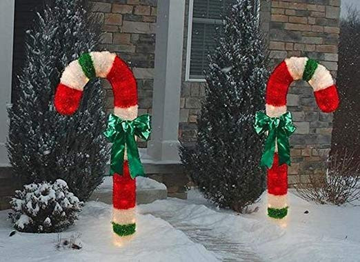 Candy Cane Christmas Decor
 4 Foot Lighted Tinsel Candy Cane Outdoor Christmas Lights