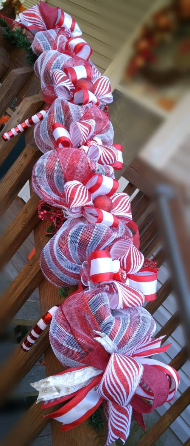 Candy Cane Christmas Decorations
 MEsh with ribbons candy canes gingerbread men cookie