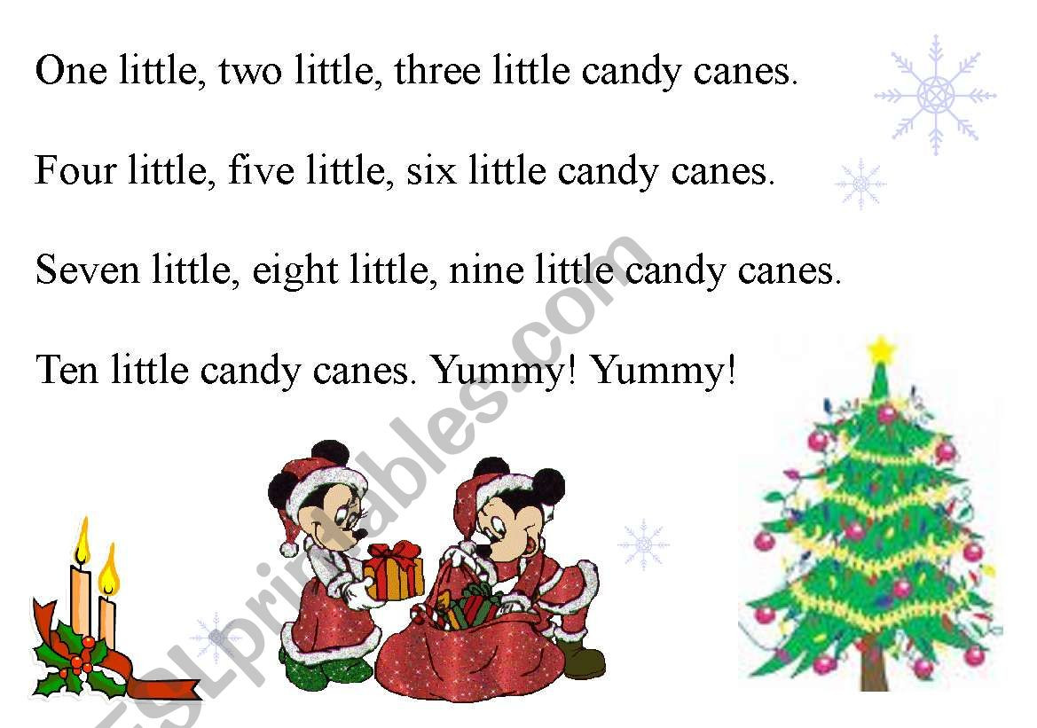 Candy Cane Christmas Song
 English worksheets Christmas song ten little candy canes