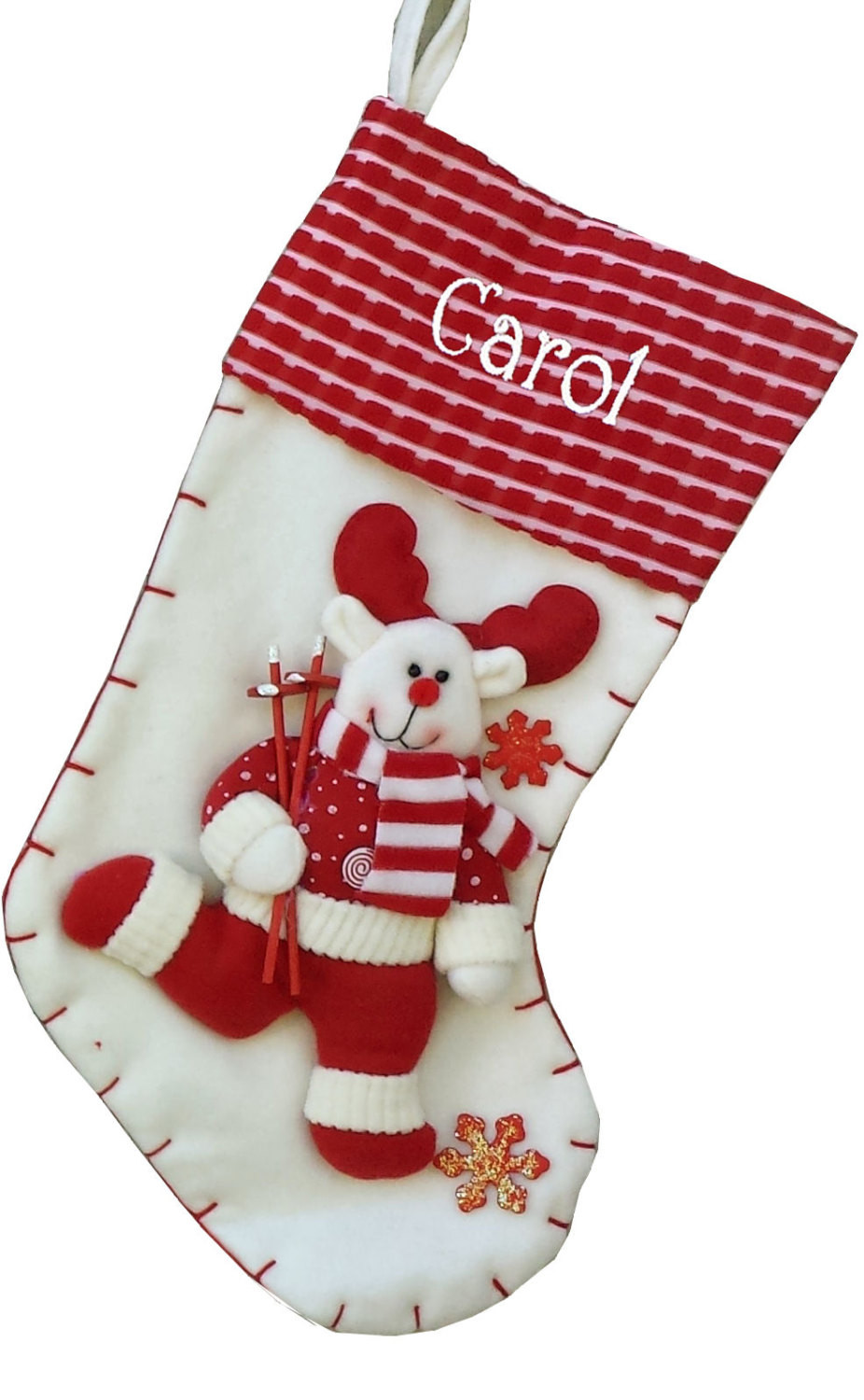 Candy Cane Christmas Stockings
 19" Red and White Candy Cane Like Reindeer Christmas Stocking
