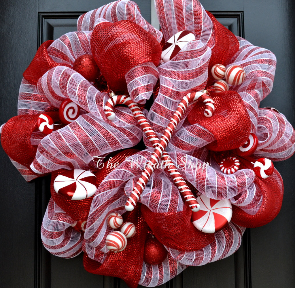 Candy Cane Christmas Wreath
 Candy Cane Christmas Wreath Deco Mesh Christmas Wreath