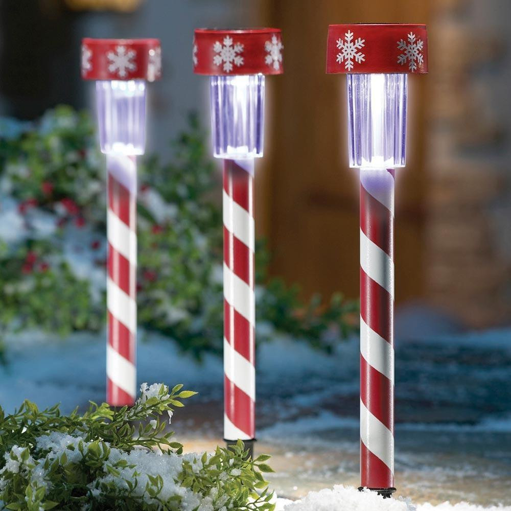 Candy Christmas Lights
 3 Christmas Peppermint Candy Cane Solar Light Stakes New