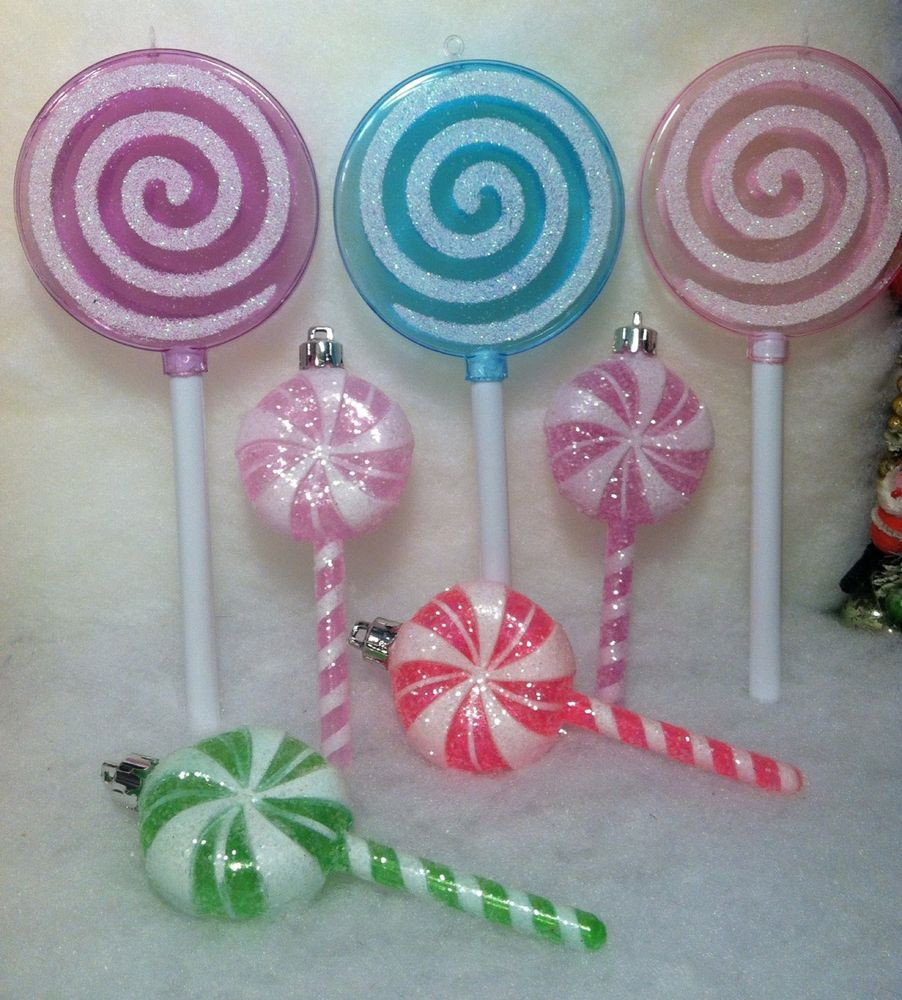 Candy Christmas Ornaments
 7 Lollipop Candy Christmas Tree Ornaments Pink Purple