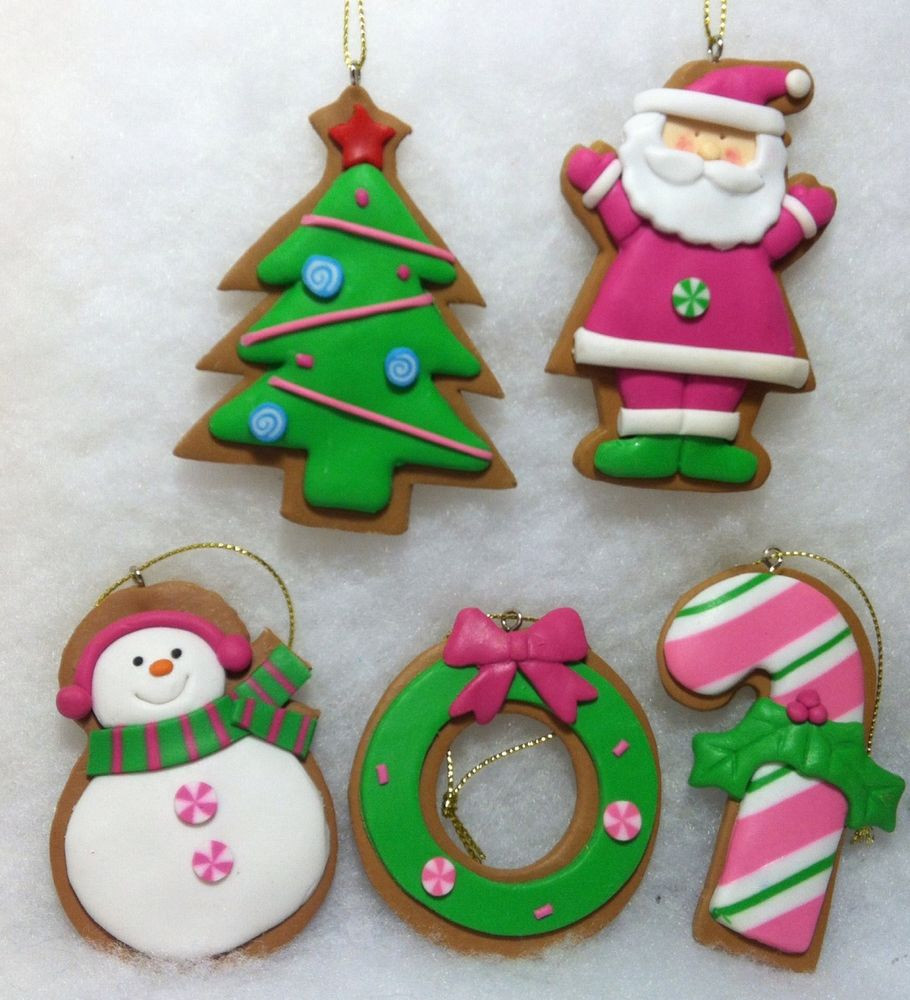 Candy Christmas Ornaments
 Gingerbread Cookie w Pink Santa Snowman Candy Cane