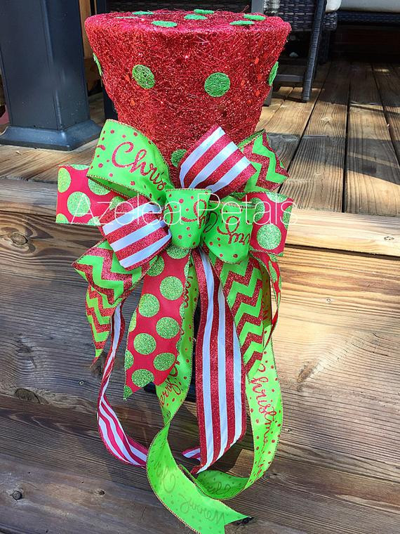 Candy Christmas Tree Topper
 Christmas Top Hat Tree Topper Candy Red and Lime Green Tree