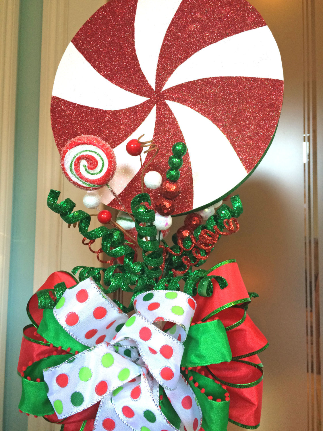Candy Christmas Tree Topper
 Christmas Tree Topper Peppermint Candy Tree Top topper Bow