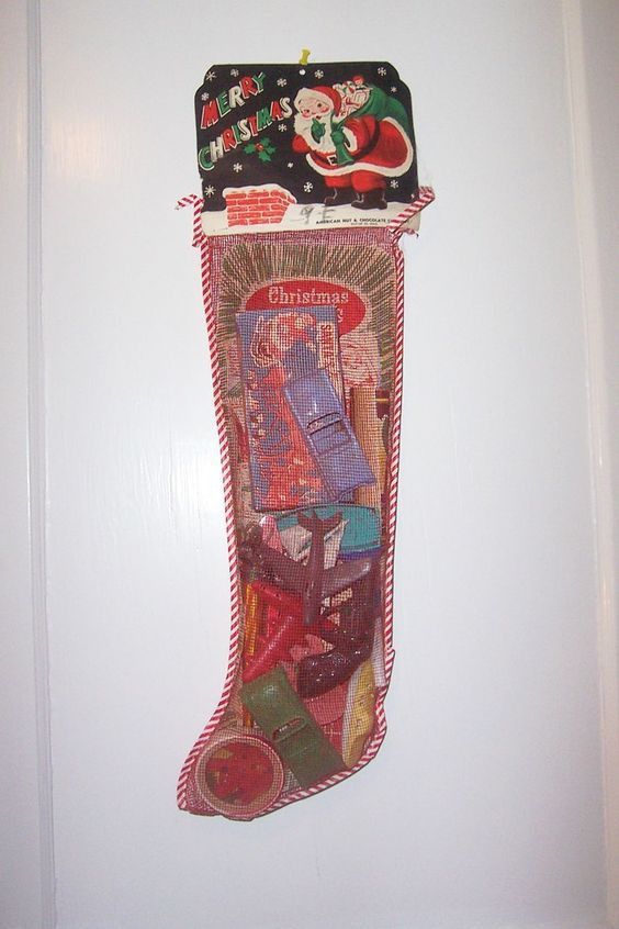Candy Filled Christmas Stockings
 Vintage Mesh Christmas Stocking Toys Games Filled Unopened