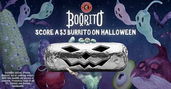 Chipotle 3 Dollar Burritos Halloween
 Halloween Deals & Freebies Chipotle Boo ritos IHOP