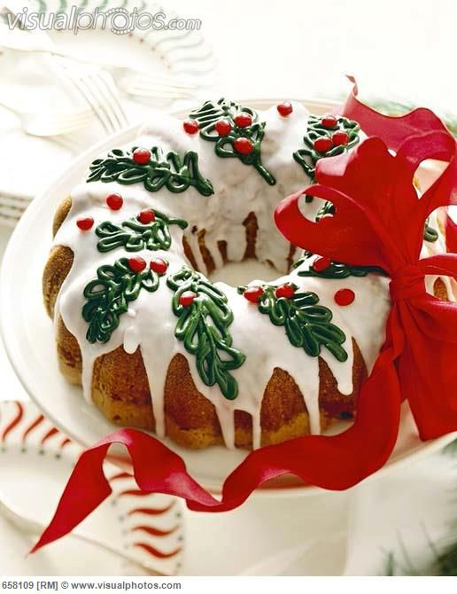 Christmas Bundt Cake
 Christmas Bundt Cake with Icing and Holly Decorations